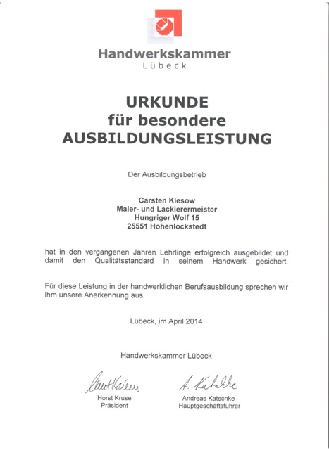 Qualifikationen Malerbetrieb Kiesow