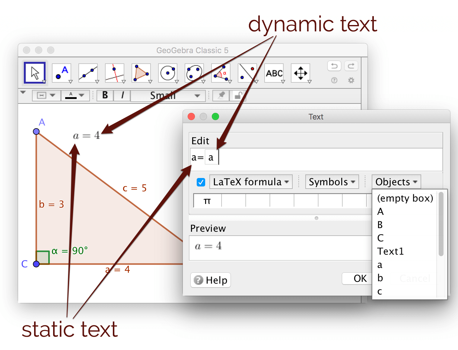 GeoGebra Tutorial Dynamic Text, Measurement and Decorations