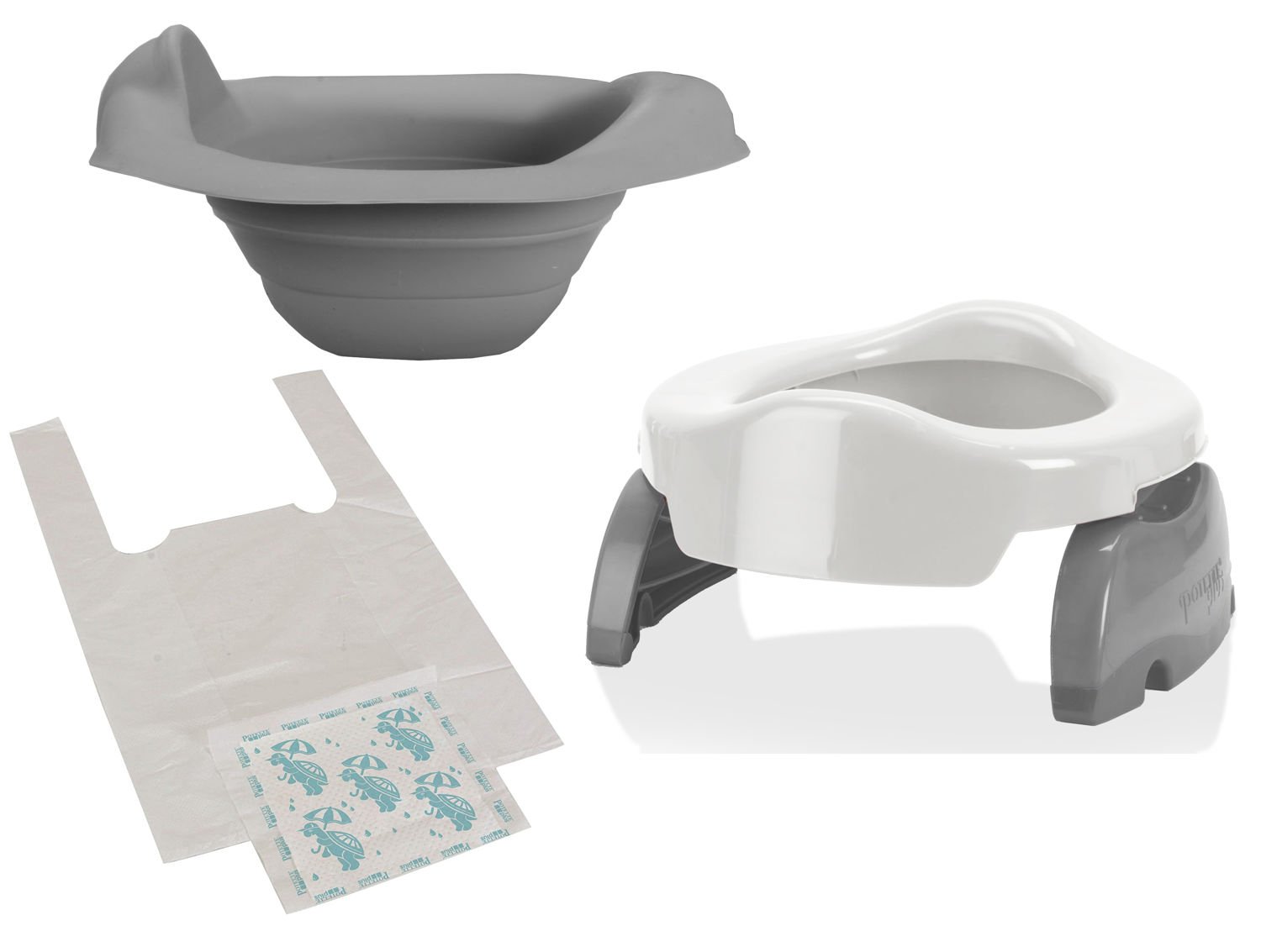 Potette Plus 2v1 value pack cestovní nočník bílá/šedá + vložka šedá