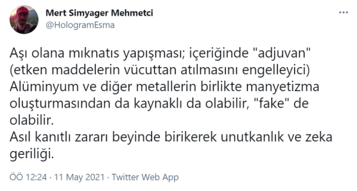 covid 19 asisi olan kisilere miknatisin yapistigi ve bu durumun asida cip oldugunu gosterdigi iddiasi malumatfurus