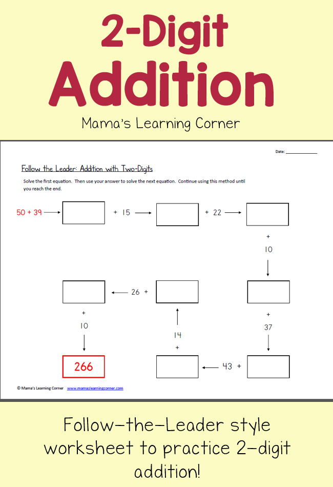 Follow the Leader 2 Digit Addition Mamas Learning Corner
