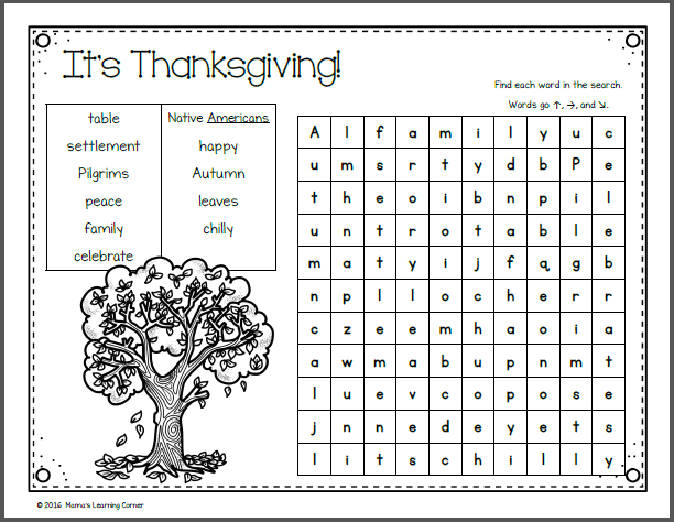 Thanksgiving Word Search Packet Mamas Learning Corner