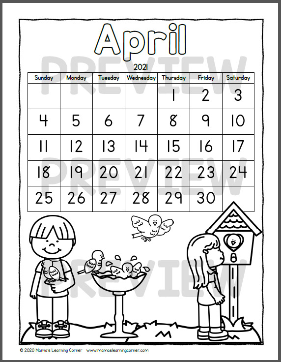 Color Your Own Calendar 20202021 Mamas Learning Corner