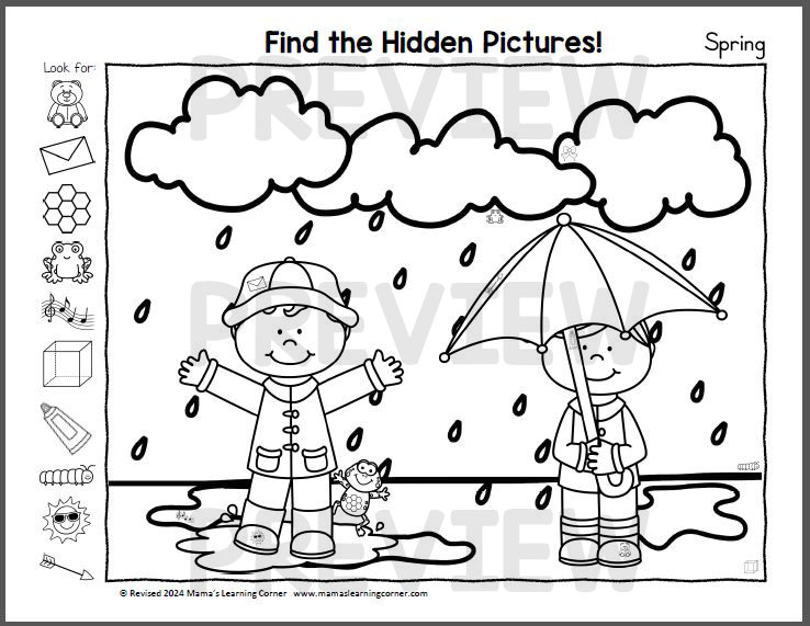 Spring Hidden Picture Worksheets - Mamas Learning Corner