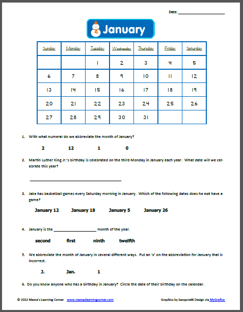 NEW 161 JANUARY WORKSHEETS FIRST GRADE firstgrade worksheet