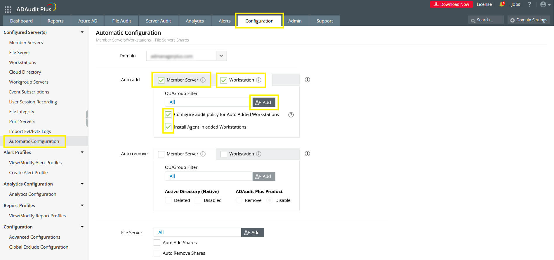 Automatic configuration of workstations, member servers, and file