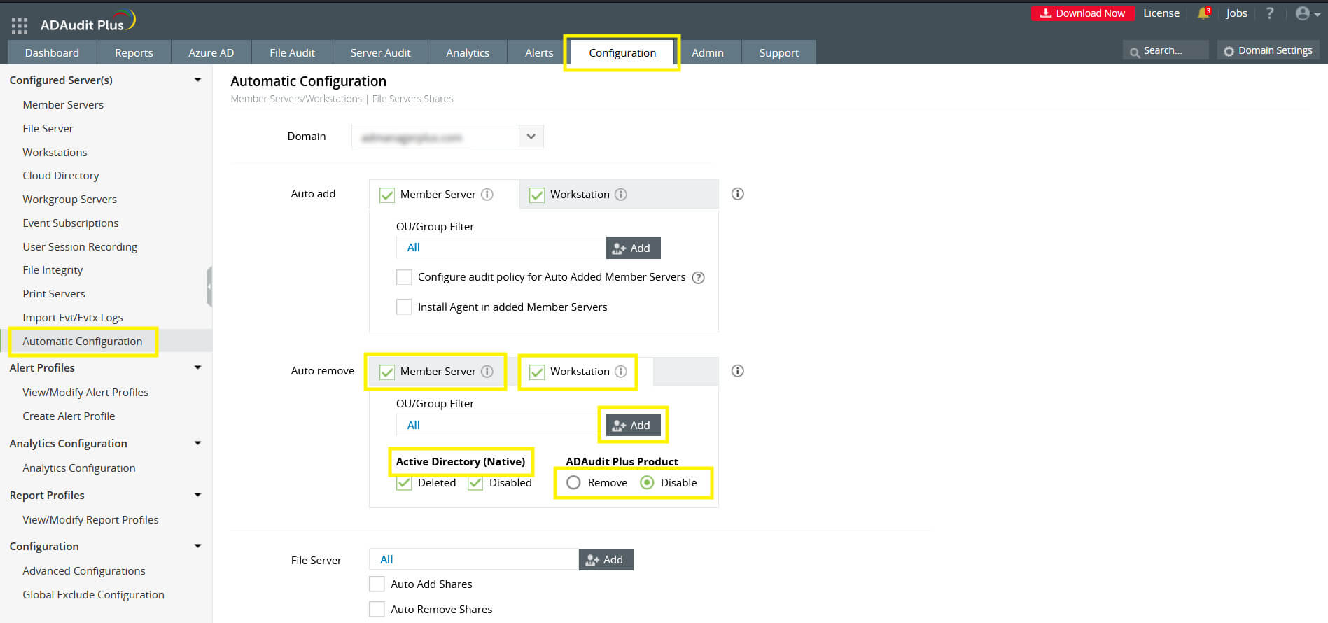 Automatic configuration of workstations, member servers, and file