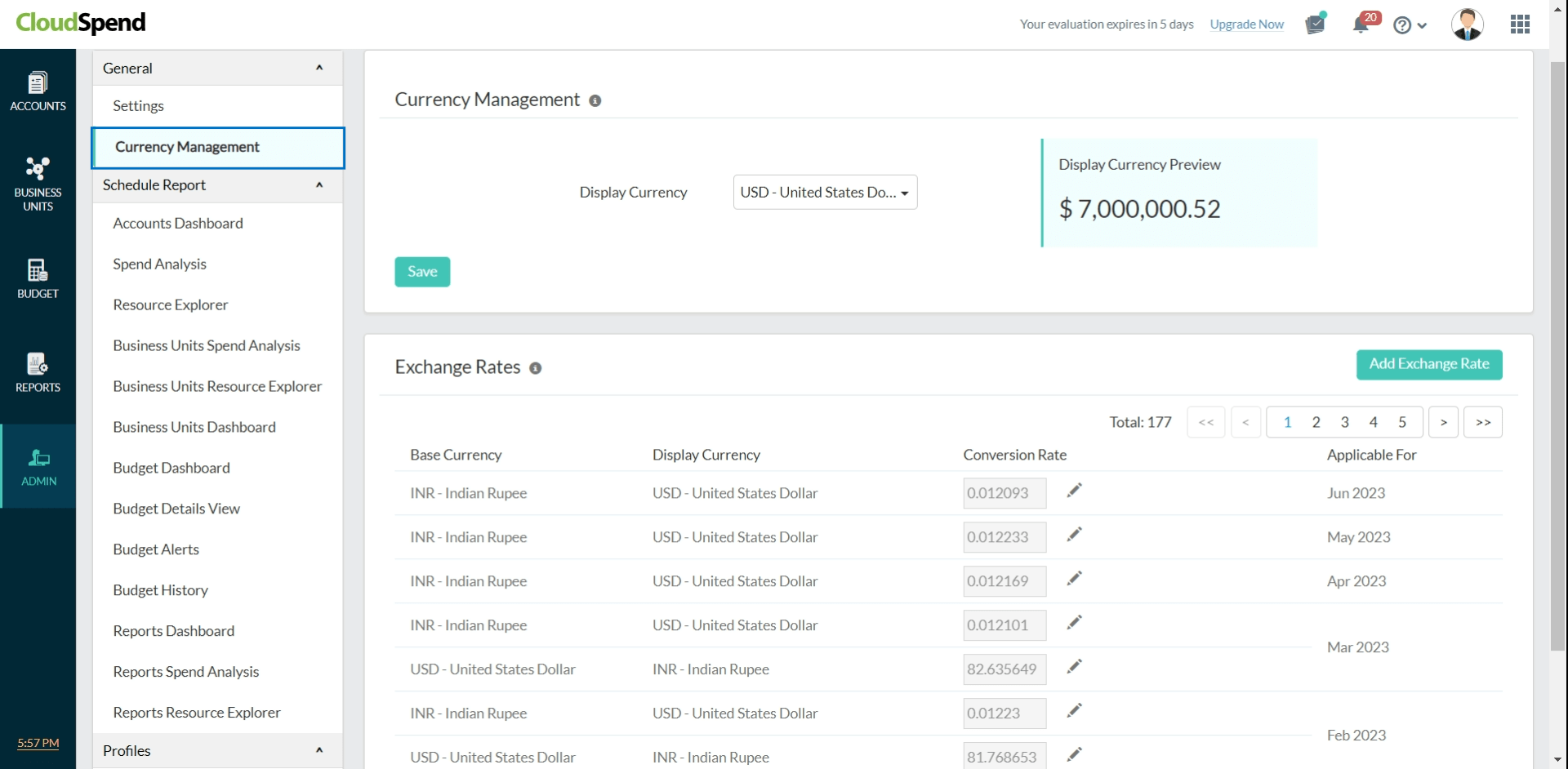 CloudSpend Currency Management
