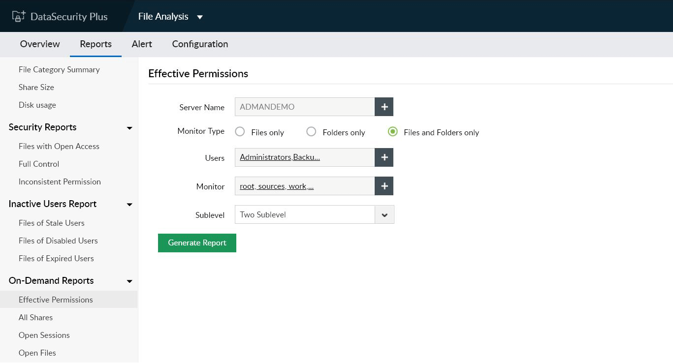 Data access governance software ManageEngine DataSecurity Plus