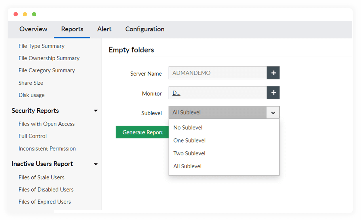 Empty folder finder ManageEngine DataSecurity Plus