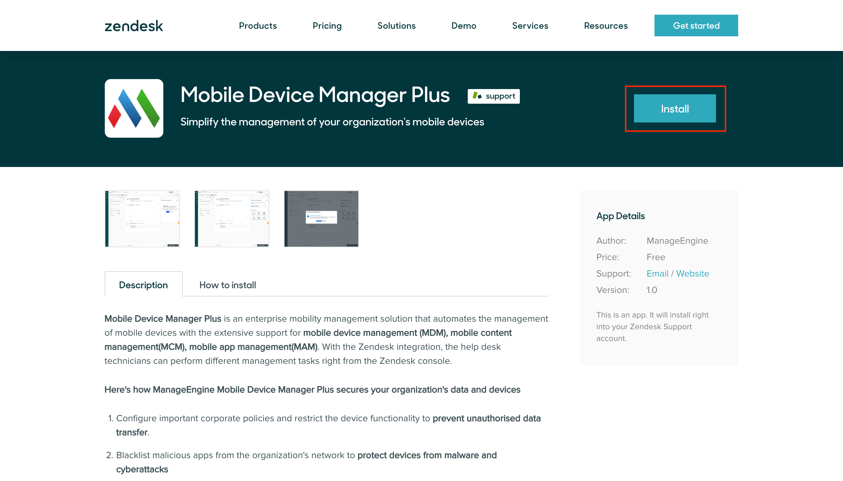 Integrating Zendesk with MDM ManageEngine Mobile Device Manager Plus