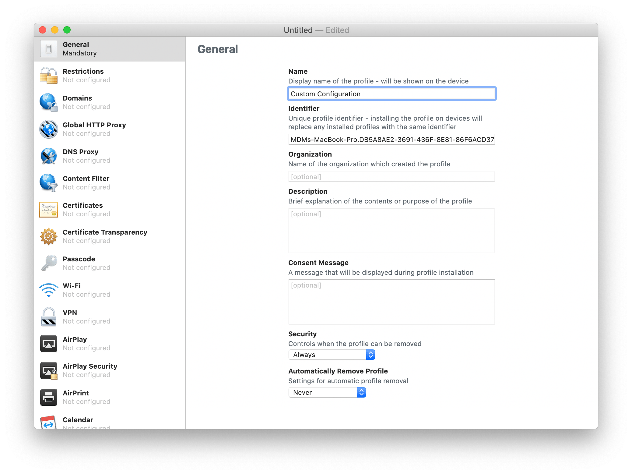 Create Custom Configuration profiles using Apple Configurator