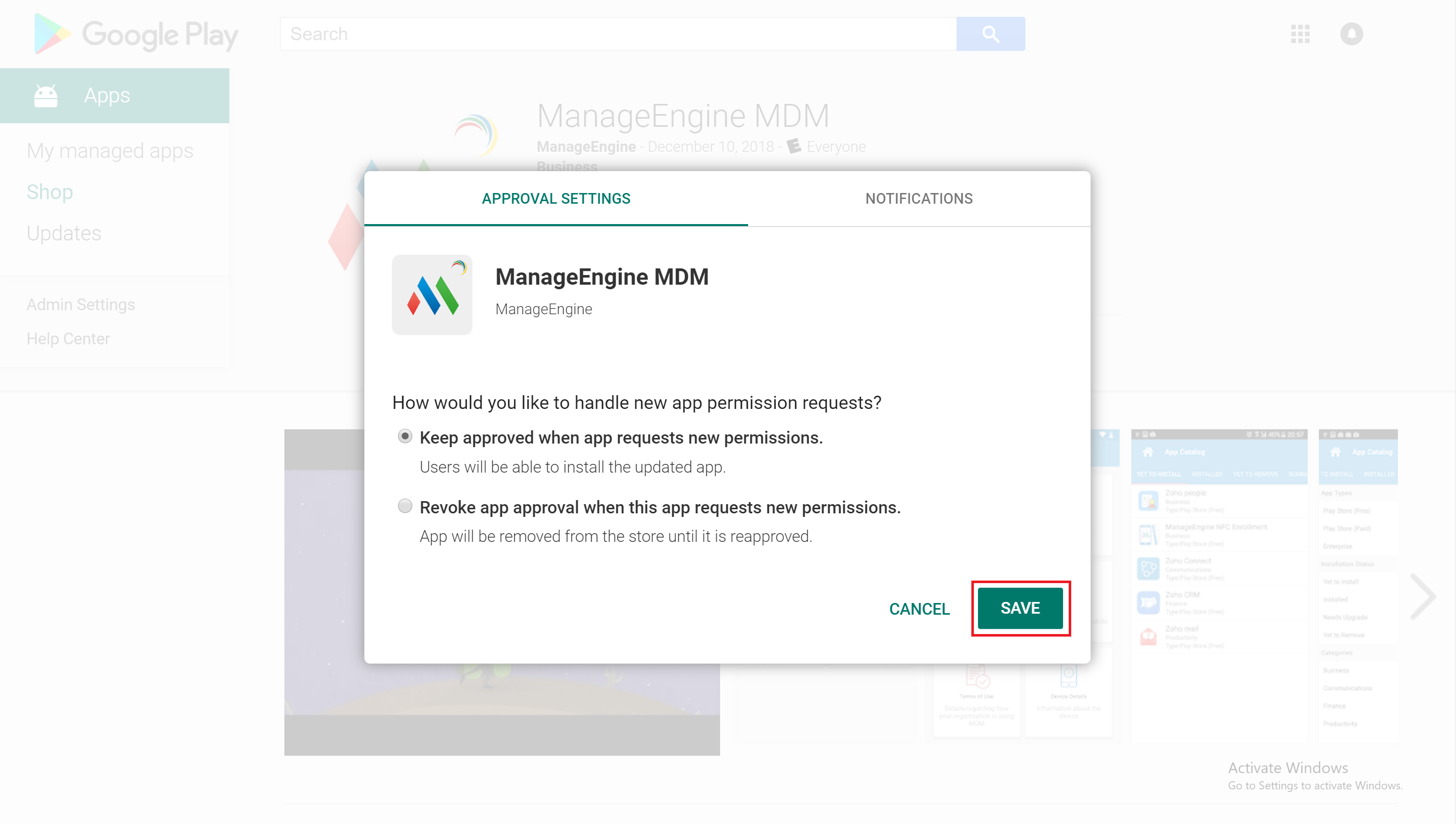 Updating the MDM agent on the managed device