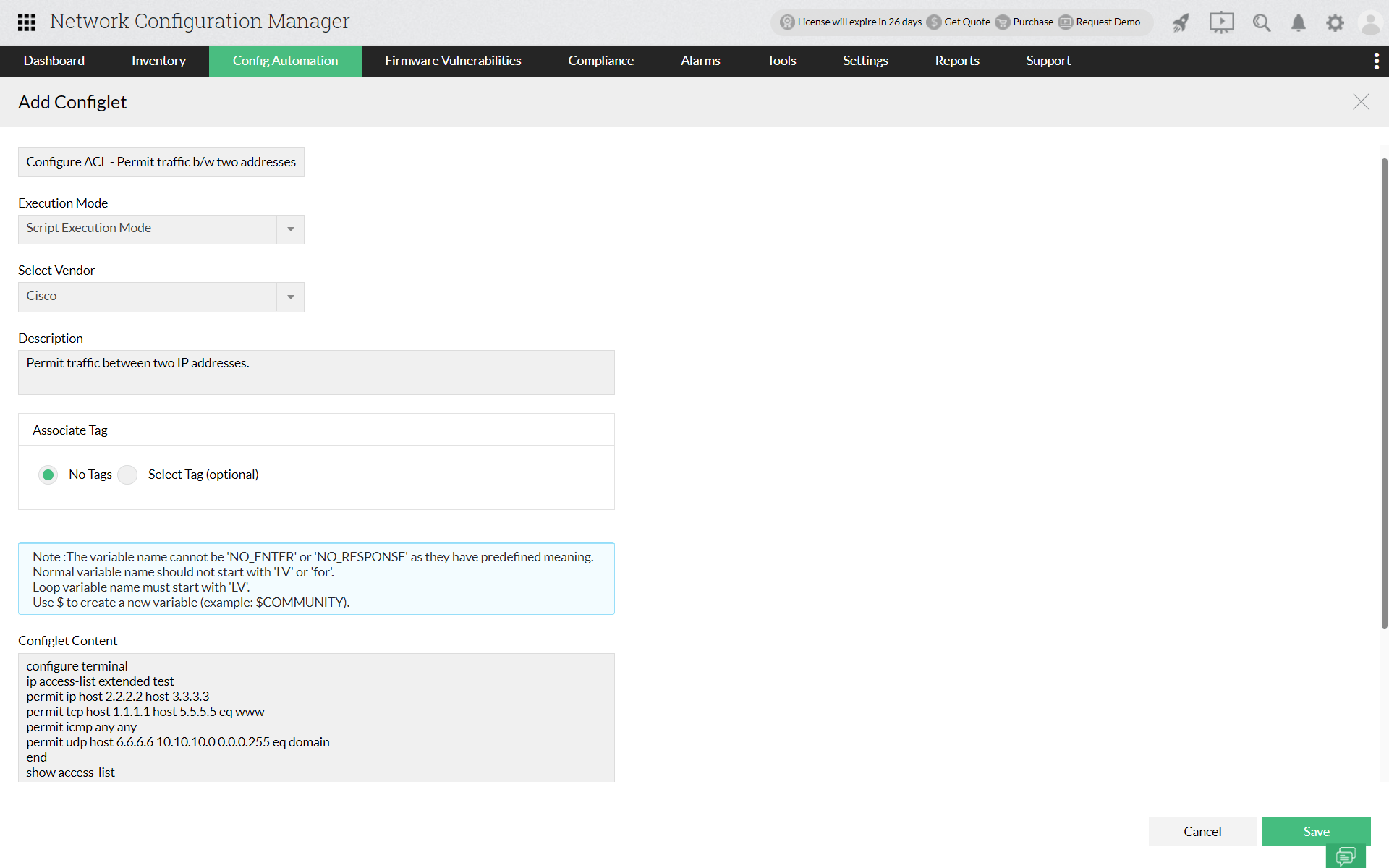 Cisco Access Control Software Cisco ACL List ManageEngine Network