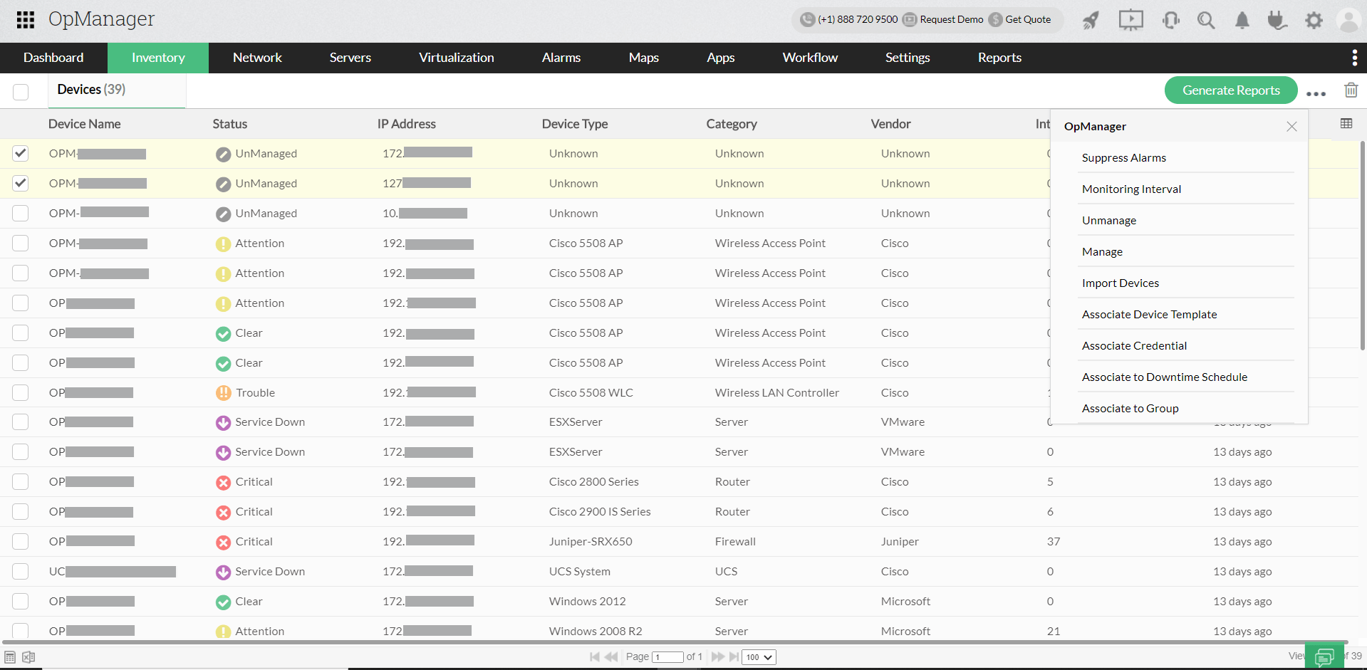 Suppress Alarms OpManager Help