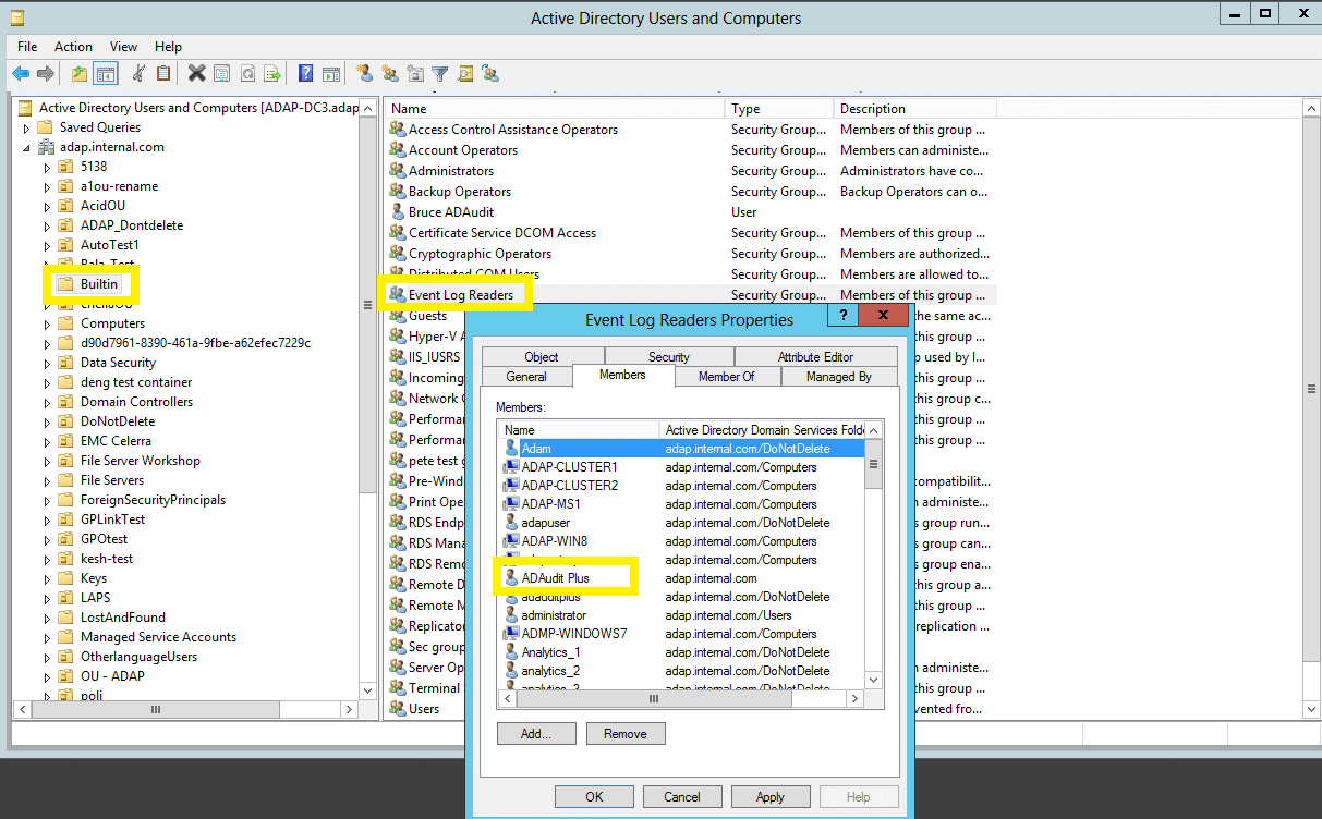 Privileges/permissions required for event log collection