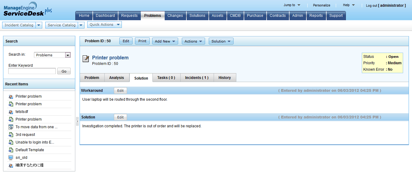 ITIL Problem Management, Help Desk Software ManageEngine ServiceDesk Plus