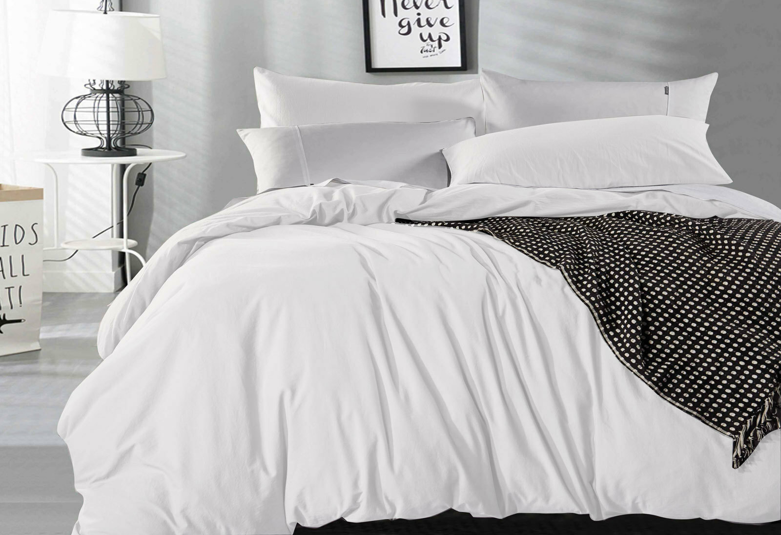 Pure Cotton Vintage Washed Quilt Cover Set (White Color)