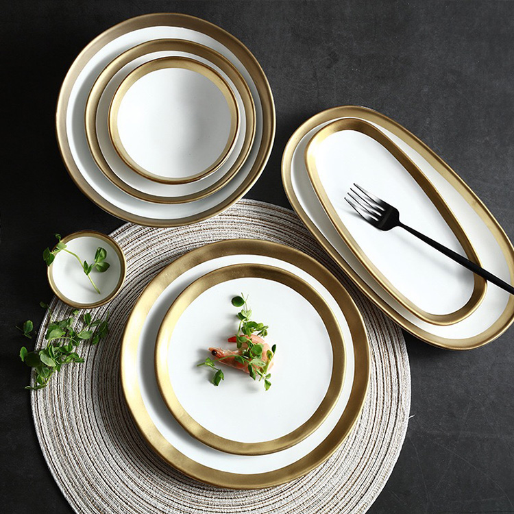 Golden Luxury Matt Black and White Finish Ceramic Dinnerware Set