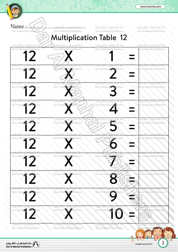 Multiplication Table 12 | Math WorkSheets