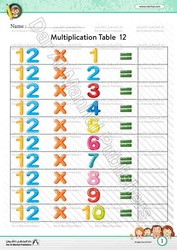 Multiplication Table 12 Worksheets