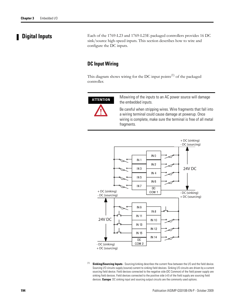 Digital inputs, Dc input wiring Rockwell Automation 1769L23EQB1B