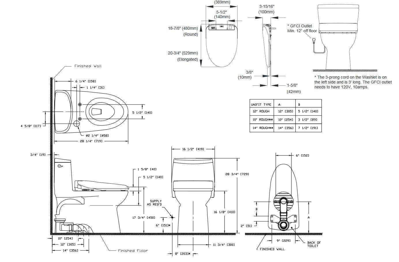 TOTO Carlyle II Washet+ S300e OnePiece Toilet 1.28 GPF