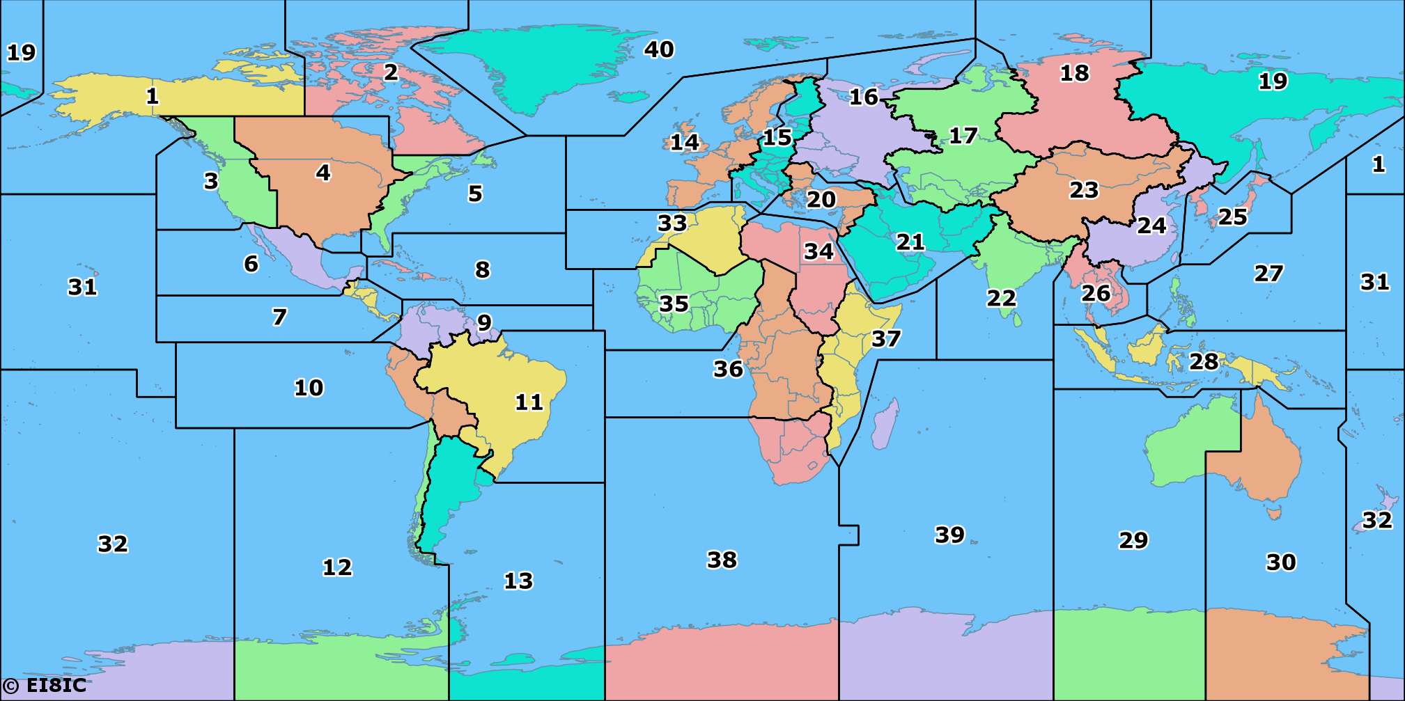 Amateur Radio CQ Zones of the World Map