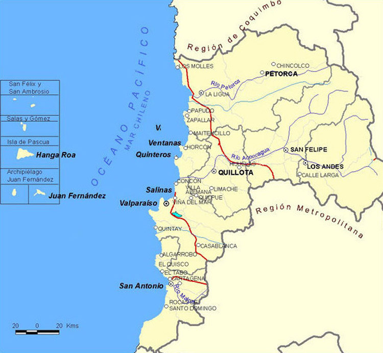 Mapa de Valparaíso Mapa Físico, Geográfico, Político, turístico y Temático.