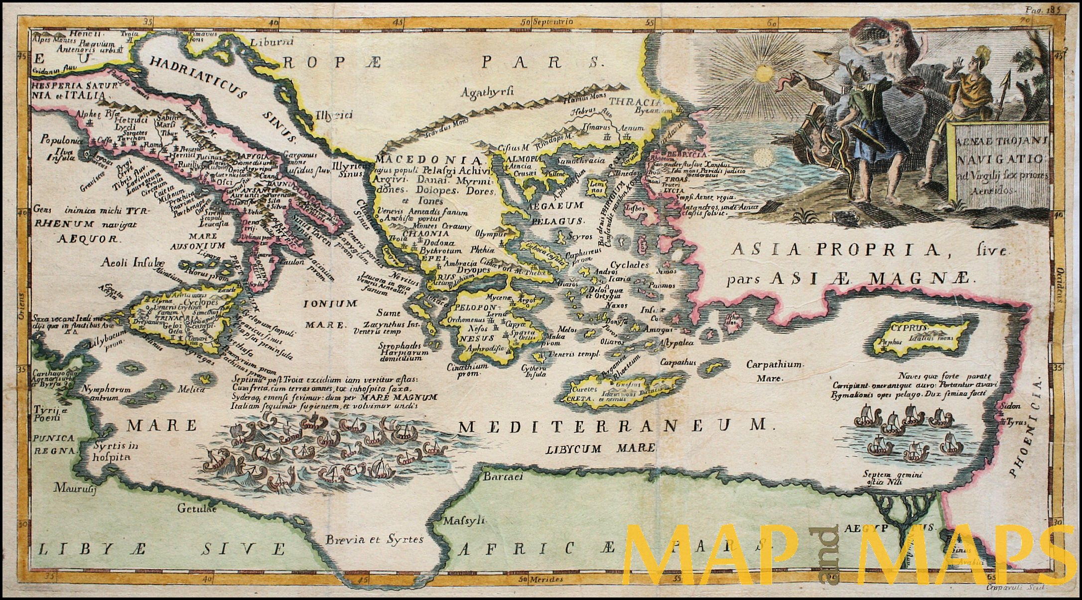 Trojan war Journey of Aeneas Mythology Mediterranean rare map Anonymous c.1770