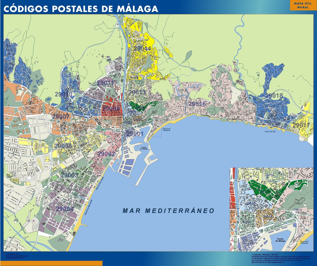 Carte De Malaga Et Ses Environs Mapa Códigos Postales de Málaga Mapas España y el mundo