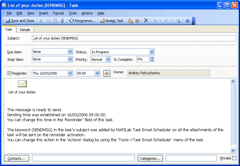 Task Email Scheduler component