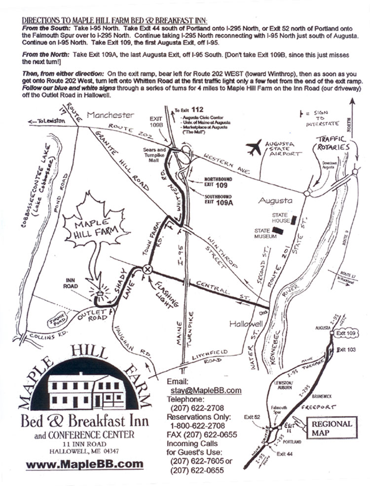 Printable Map Augusta Maine Bed and Breakfast Lodging Augusta