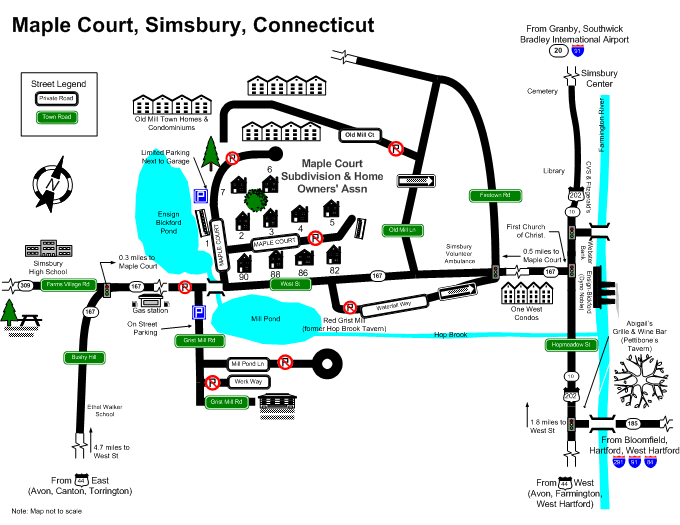 Directions to Maple Court, Simsbury, Connecticut