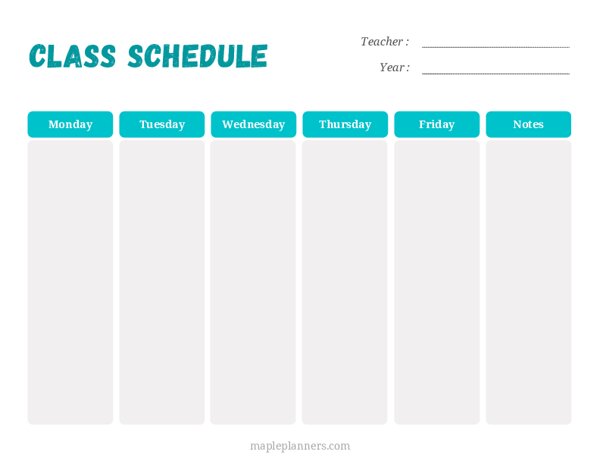 Free Printable Class Schedule Template