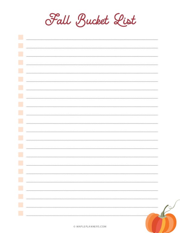 Free Printable Fall Season Bucket List