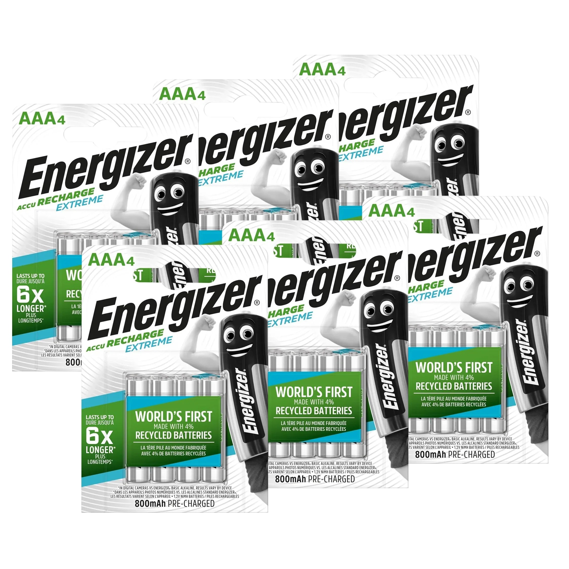 Energizer Extreme Rechargeable 800mAh NiMH AAA Batteries Pack of 24