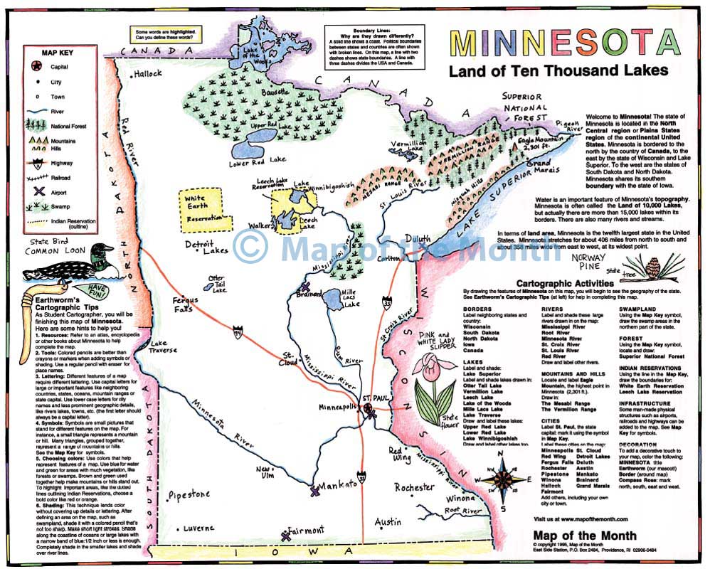 Minnesota map - Blank outline map, 16 by 20 inches, activities included