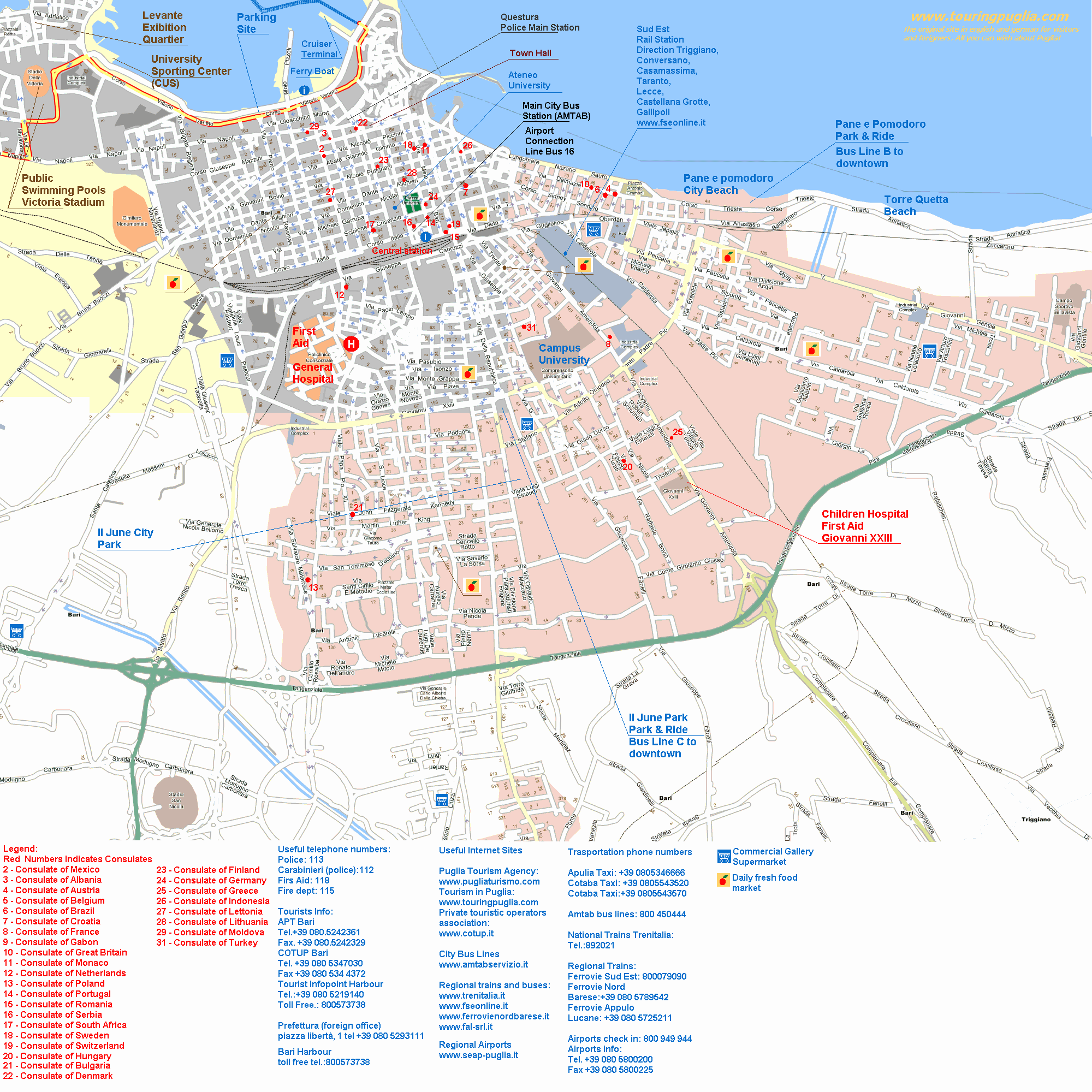 Bari Puglia Italy Map Bari Tourist Map Bari Italy • mappery