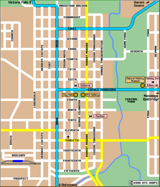 Bulawayo City Tourist Map Bulawayo Zimbabwe • mappery