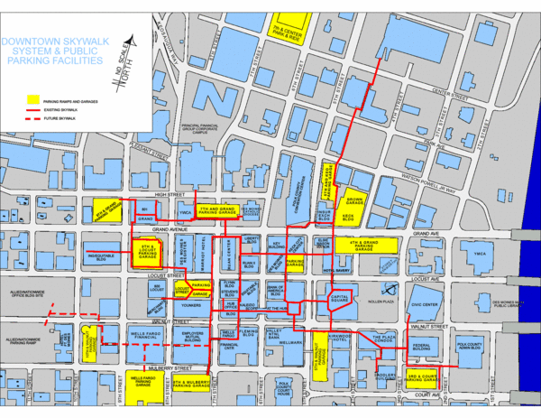 Map Of Downtown Des Moines Des Moines Skywalks Map - Des Moines • Mappery