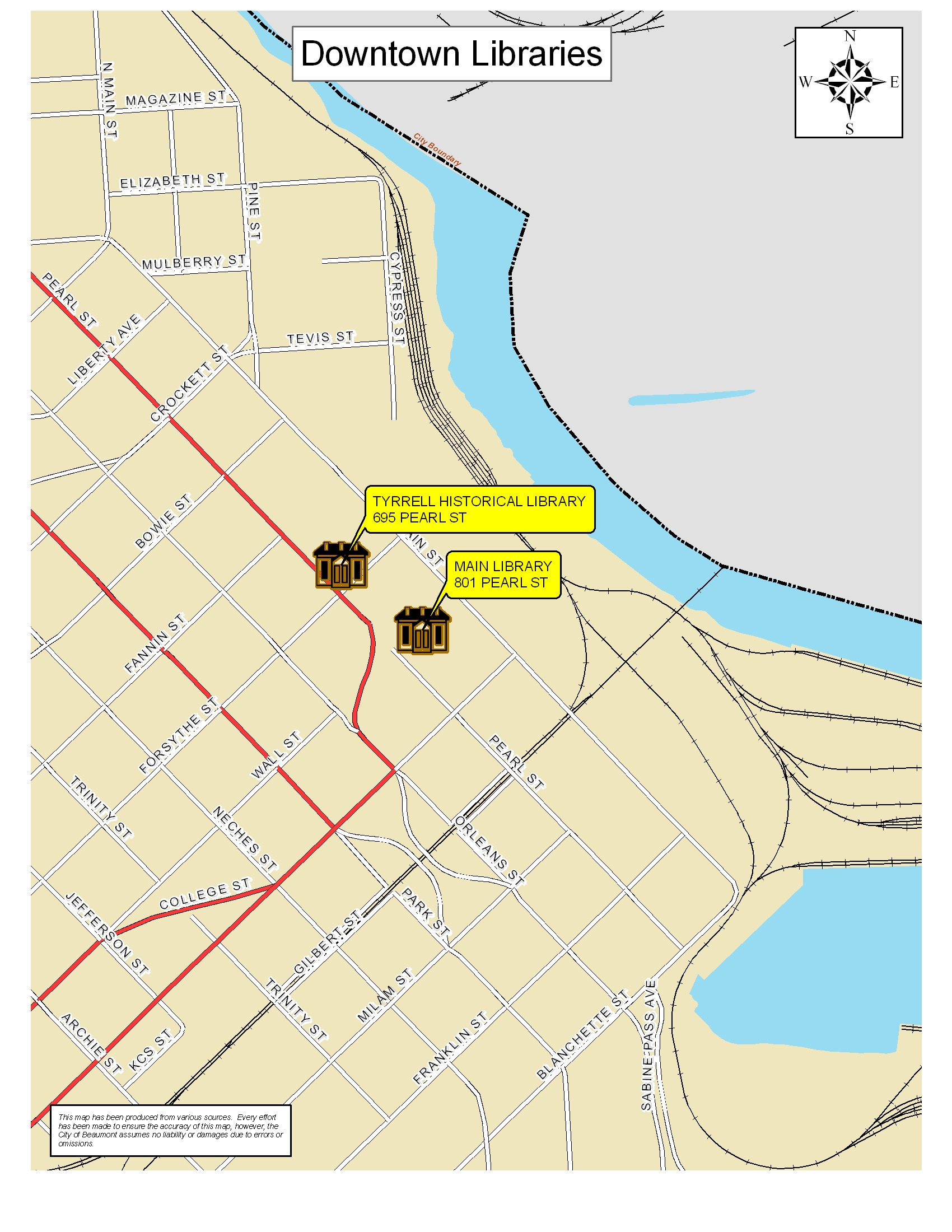 Downtown Beaumont Libraries Map 801 Pearl St City of Beaumont TX USA