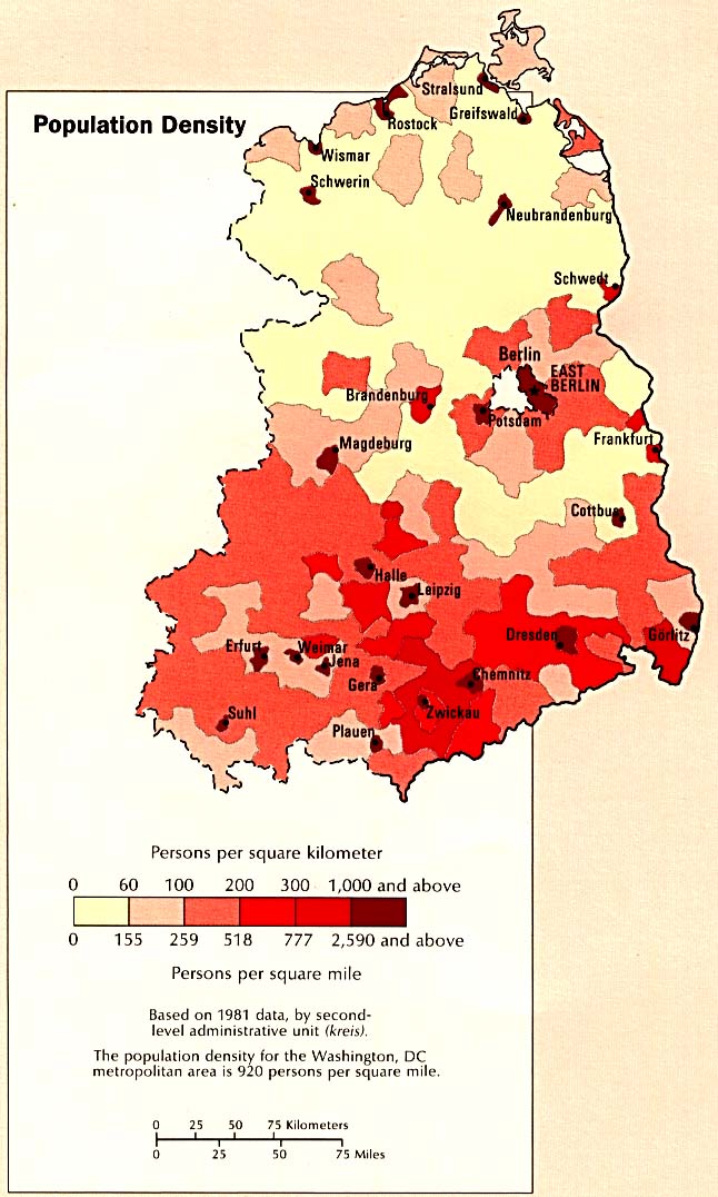 Eastern Germany Population Density Map Germany • mappery