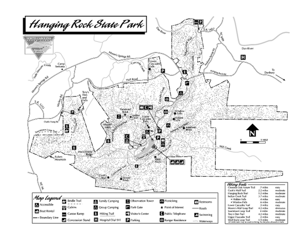 Hanging Rock Trail Map Hanging Rock State Park map Danbury NC 27016 • mappery