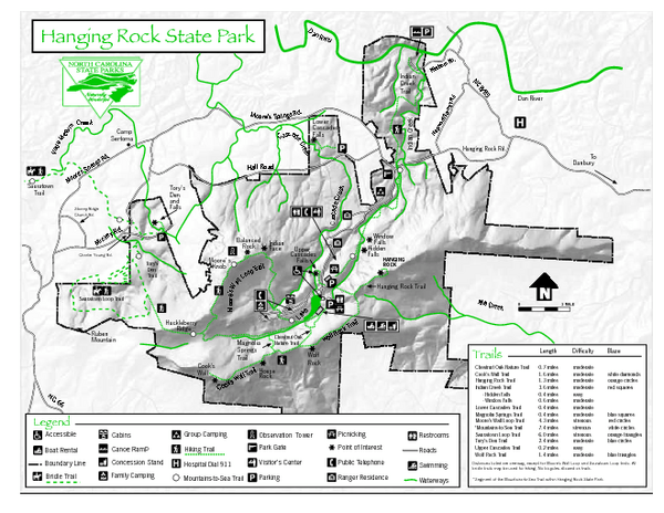 Hanging Rock Trail Map Hanging Rock state park Map Danbury North Carolina • mappery