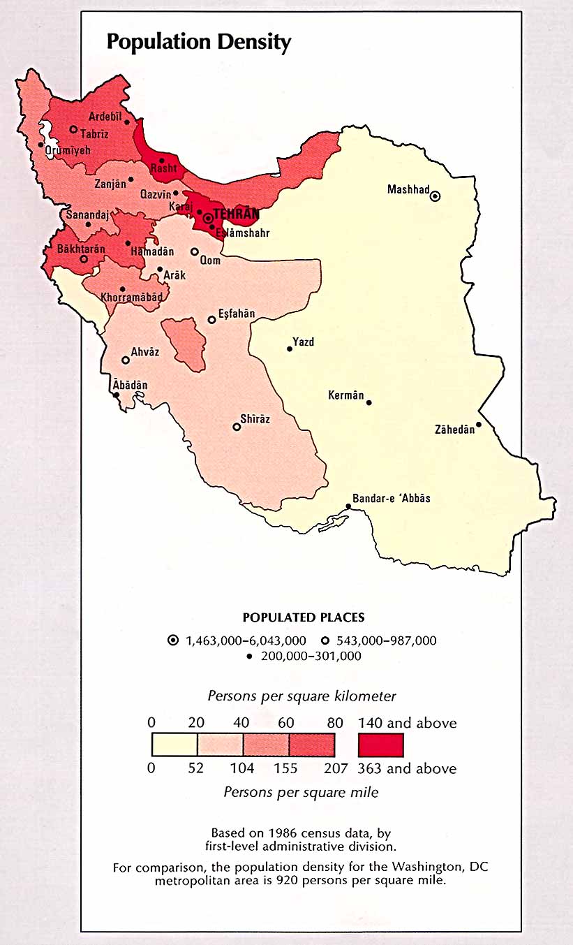 Iran Population Density Map Iran • mappery