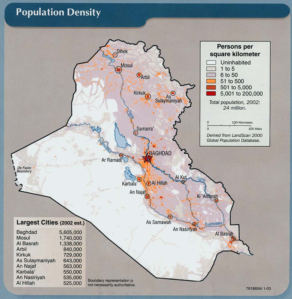 Iraq Population Density Map Iraq • mappery