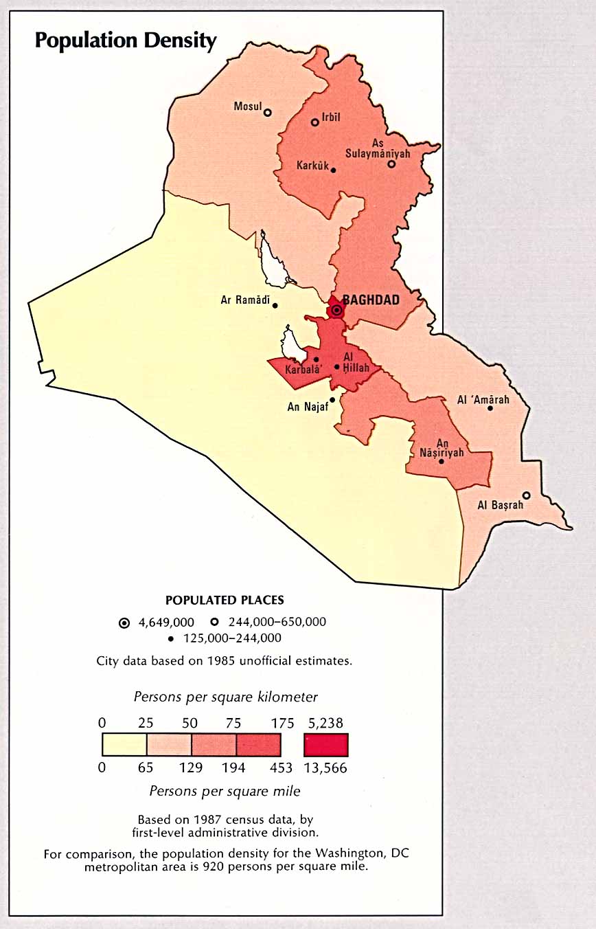 Iraq Population Density Map Iraq • mappery