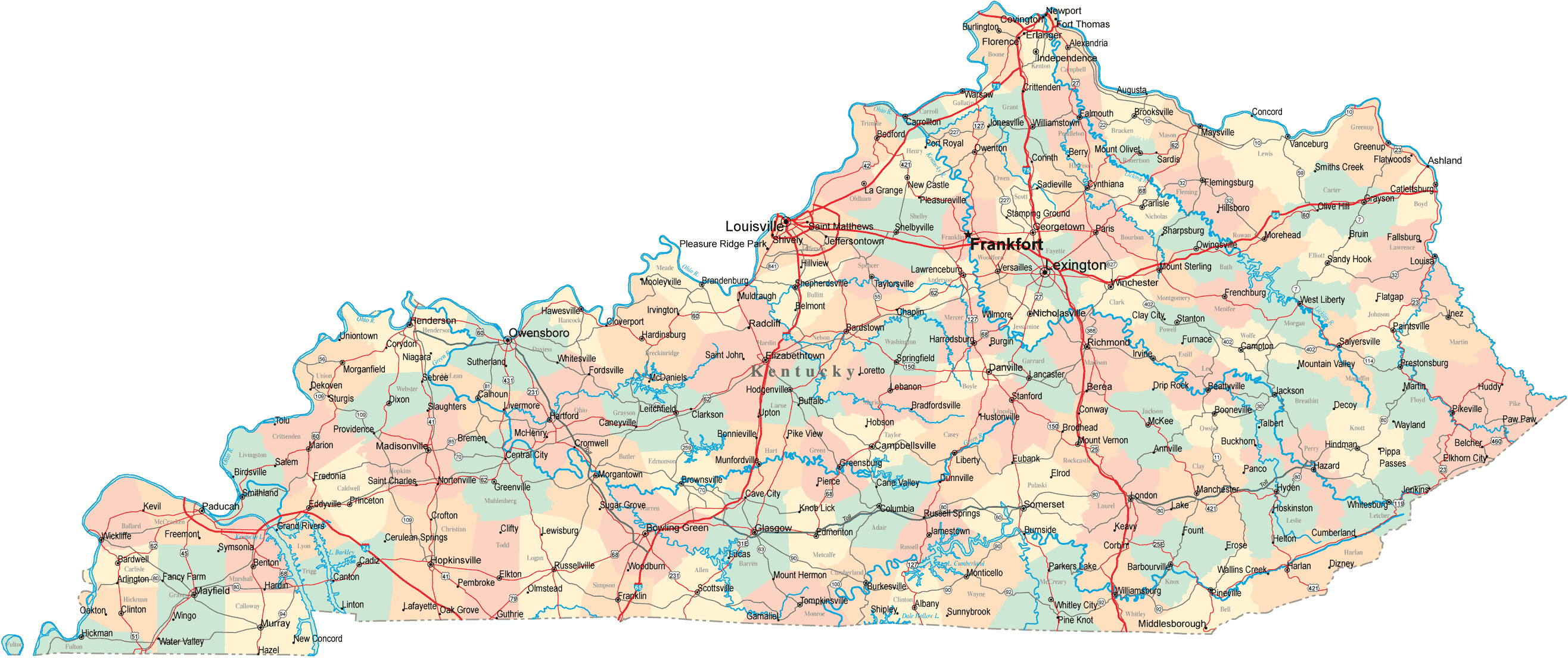 Kentucky County Map and Population List in Excel Someka