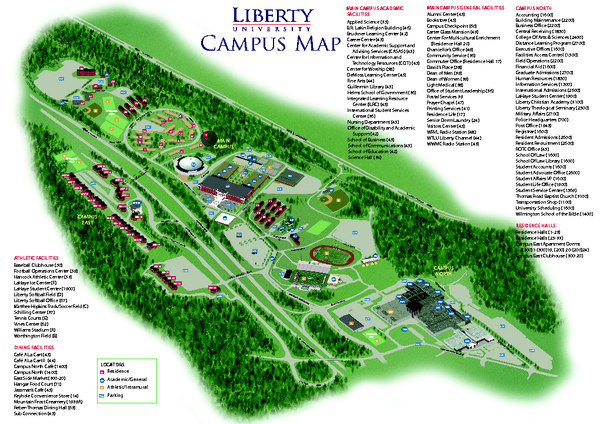 Liberty University Campus Map Liberty University Map Lynchburg Virginia • mappery